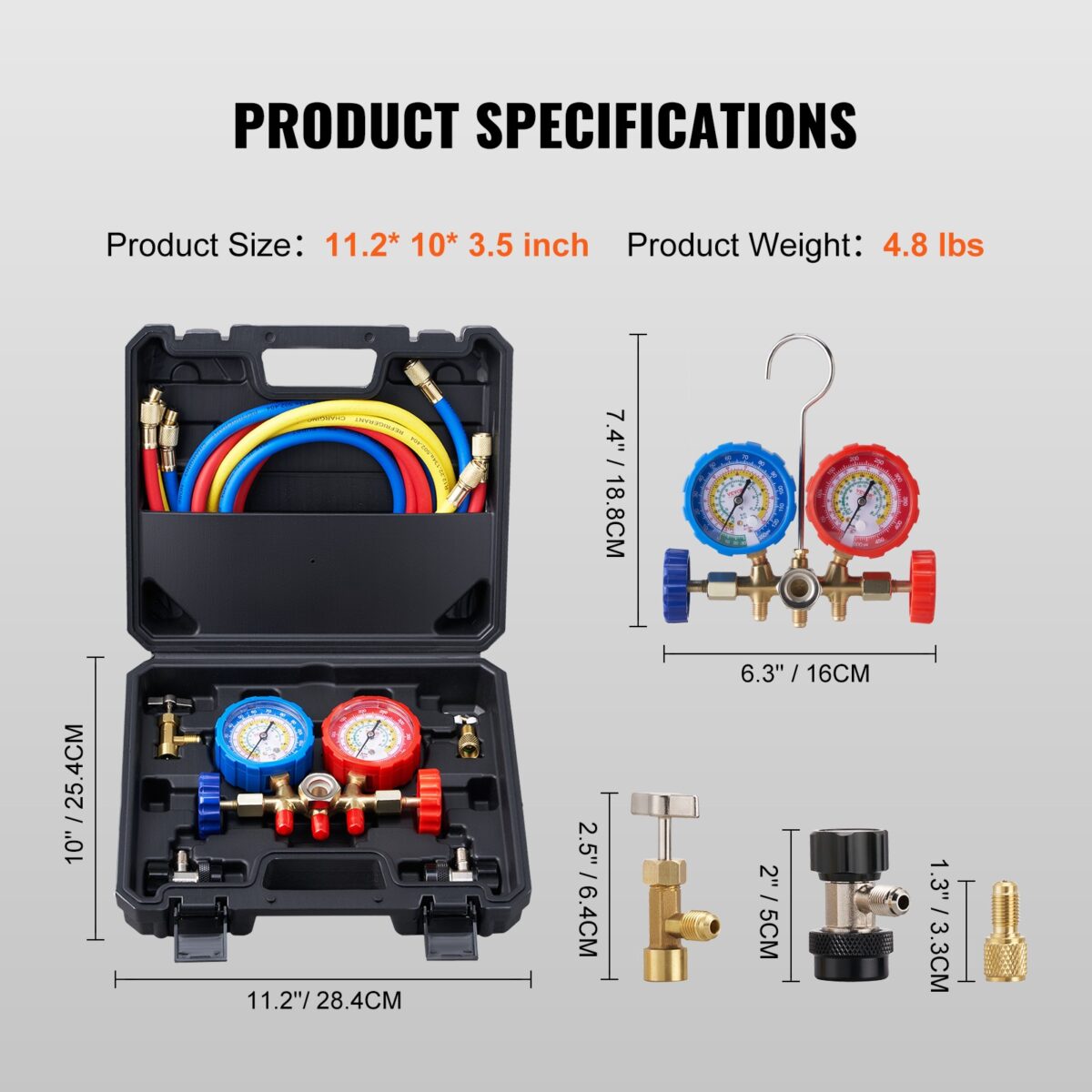 AC Manifold Gauge Set 3-Way Fit R134A R12 R502 Refrigeration Charging - Image 8
